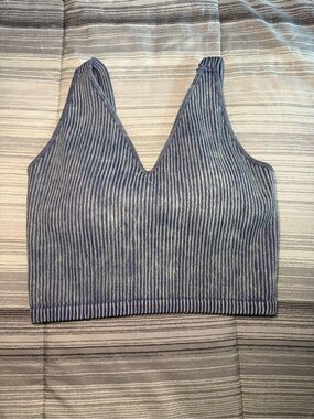 90 Degree By Reflex Blue Ribbed V-Neck Crop Tank